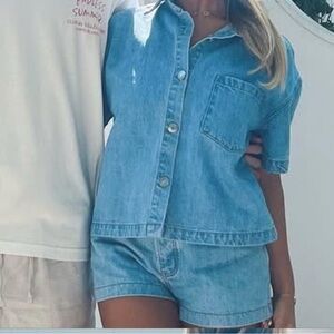 Light Wash Denim Shirt and Shorts Set